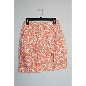 Odille Anthropologie Orange White Floral Pleated Skirt Size 6 Boho Cottagecore S